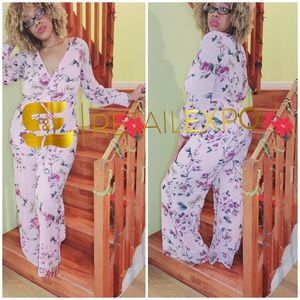 Pink Floral Print Chiffon Jumpsuit